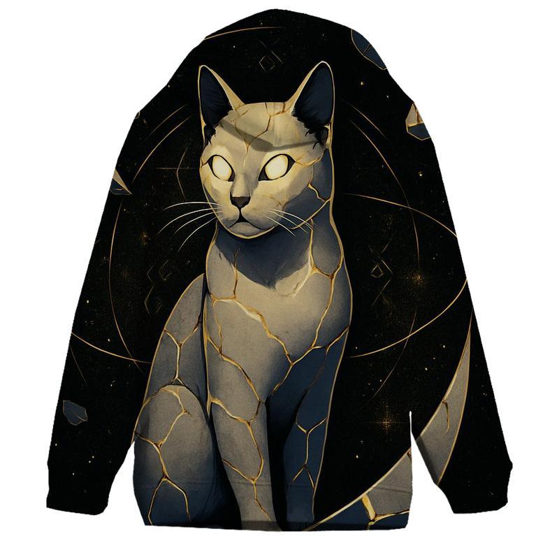 Kintsugi Moon Guardian Cat embroidered hoodies