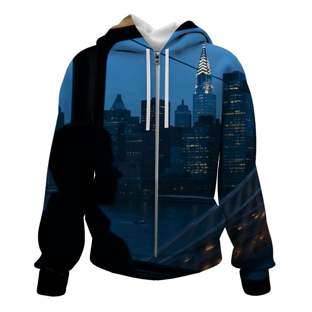 Roosevelt Island Tram Window Panorama At Blue Hour pullover hoodies