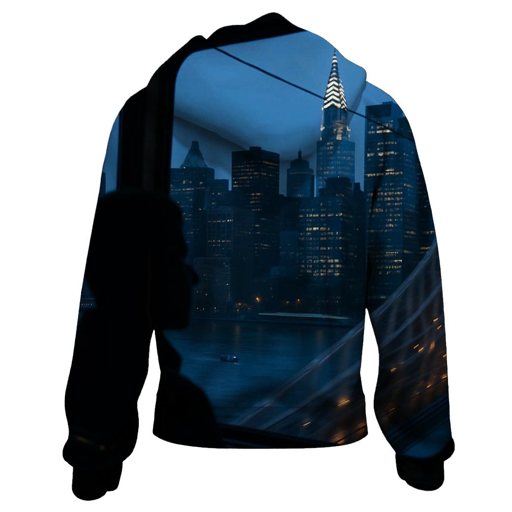 Roosevelt Island Tram Window Panorama At Blue Hour pullover hoodies