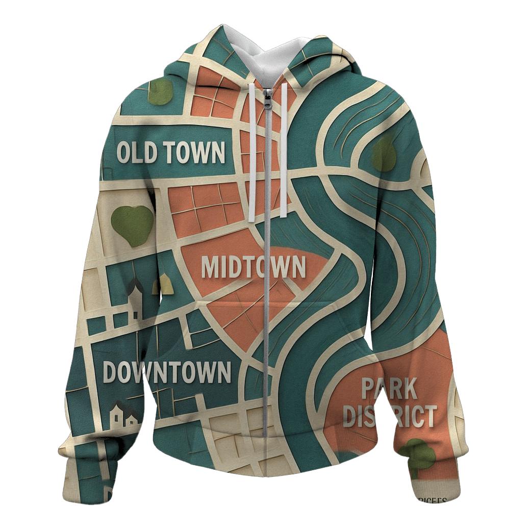 Kinetic Paper Cut City Map designer hoodies