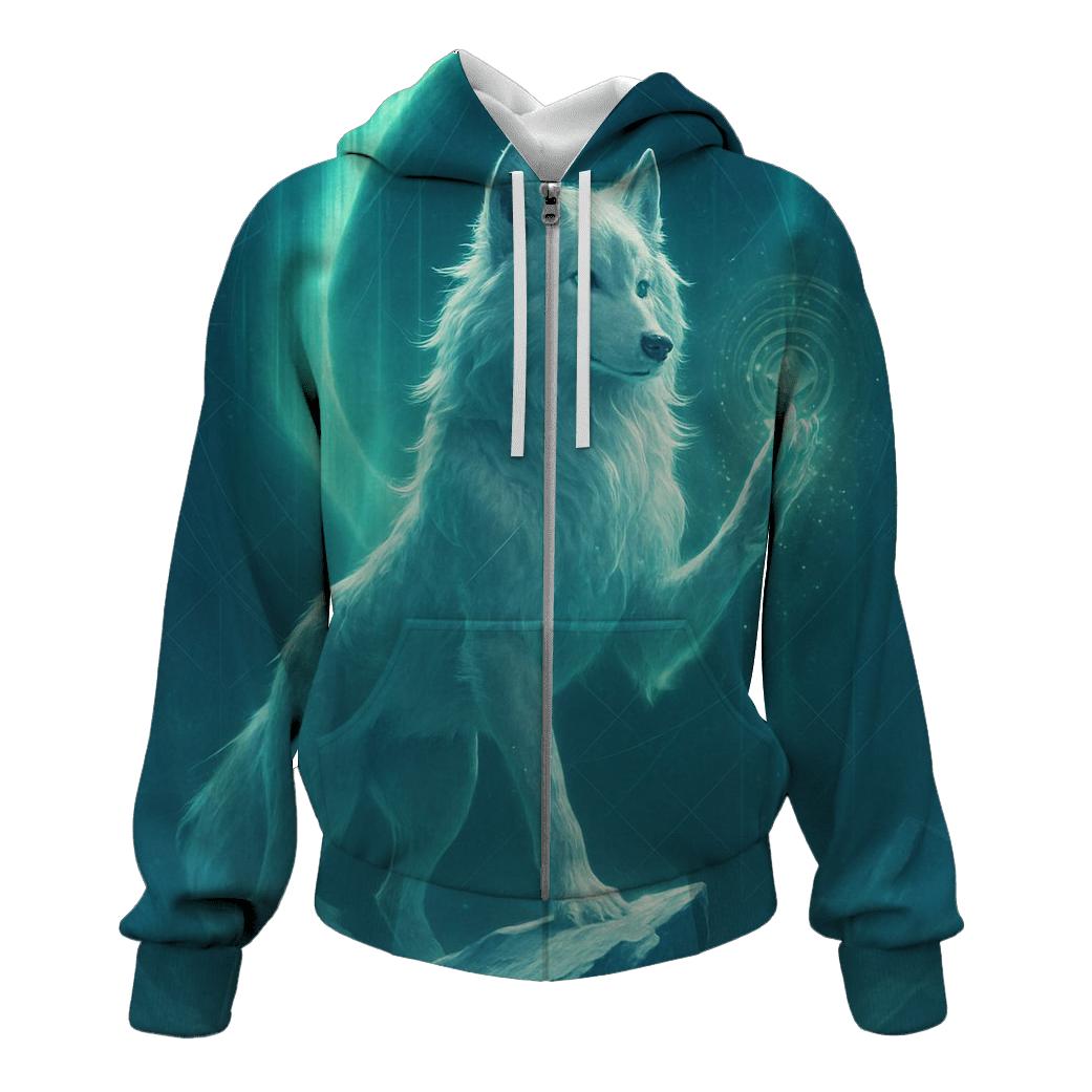 Aurora Gate Sentinel Wolf printed hoodies