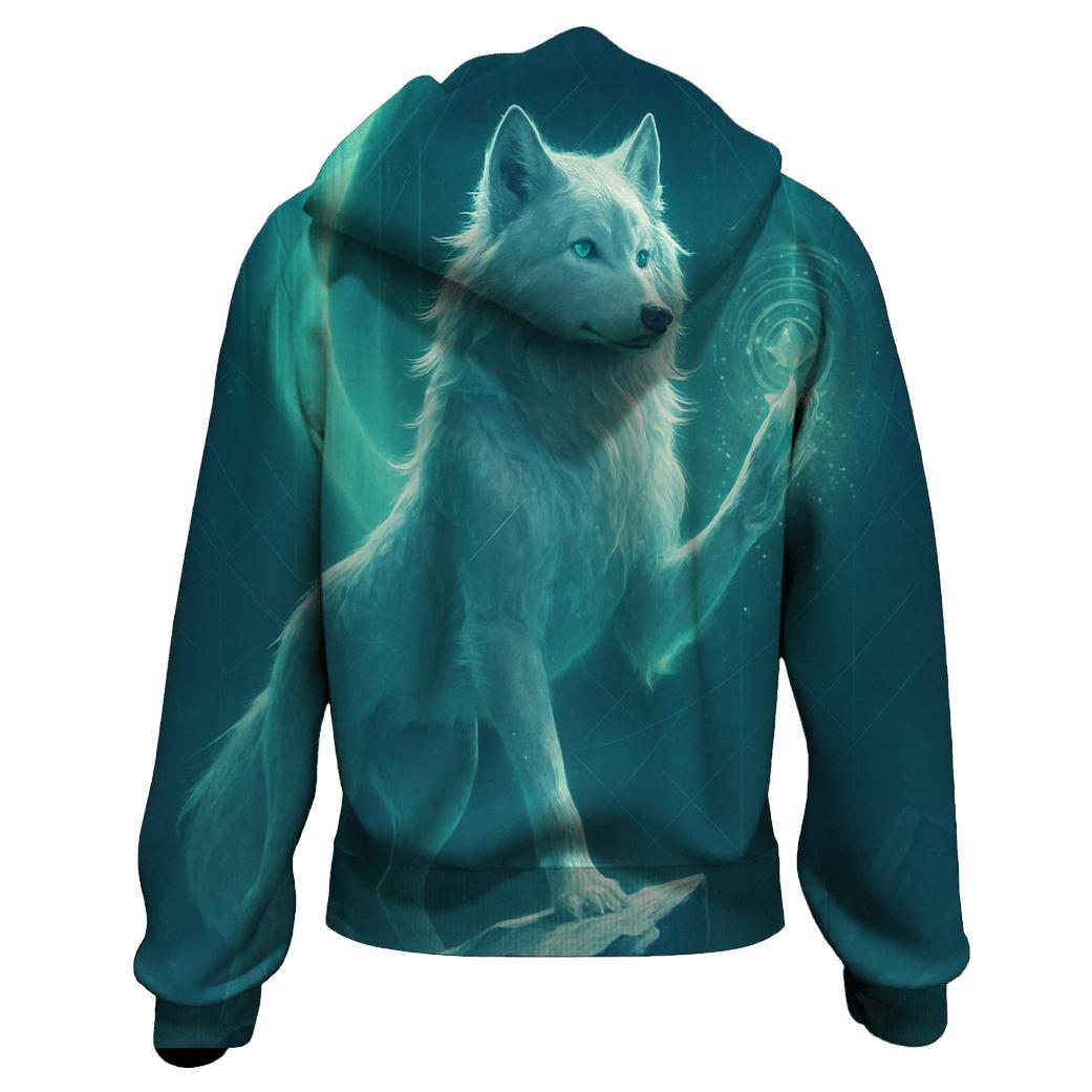 Aurora Gate Sentinel Wolf printed hoodies