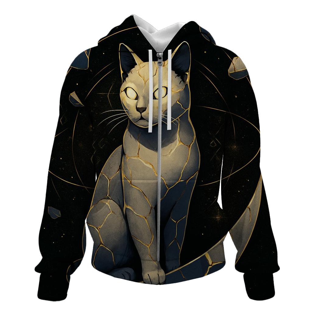 Kintsugi Moon Guardian Cat embroidered hoodies