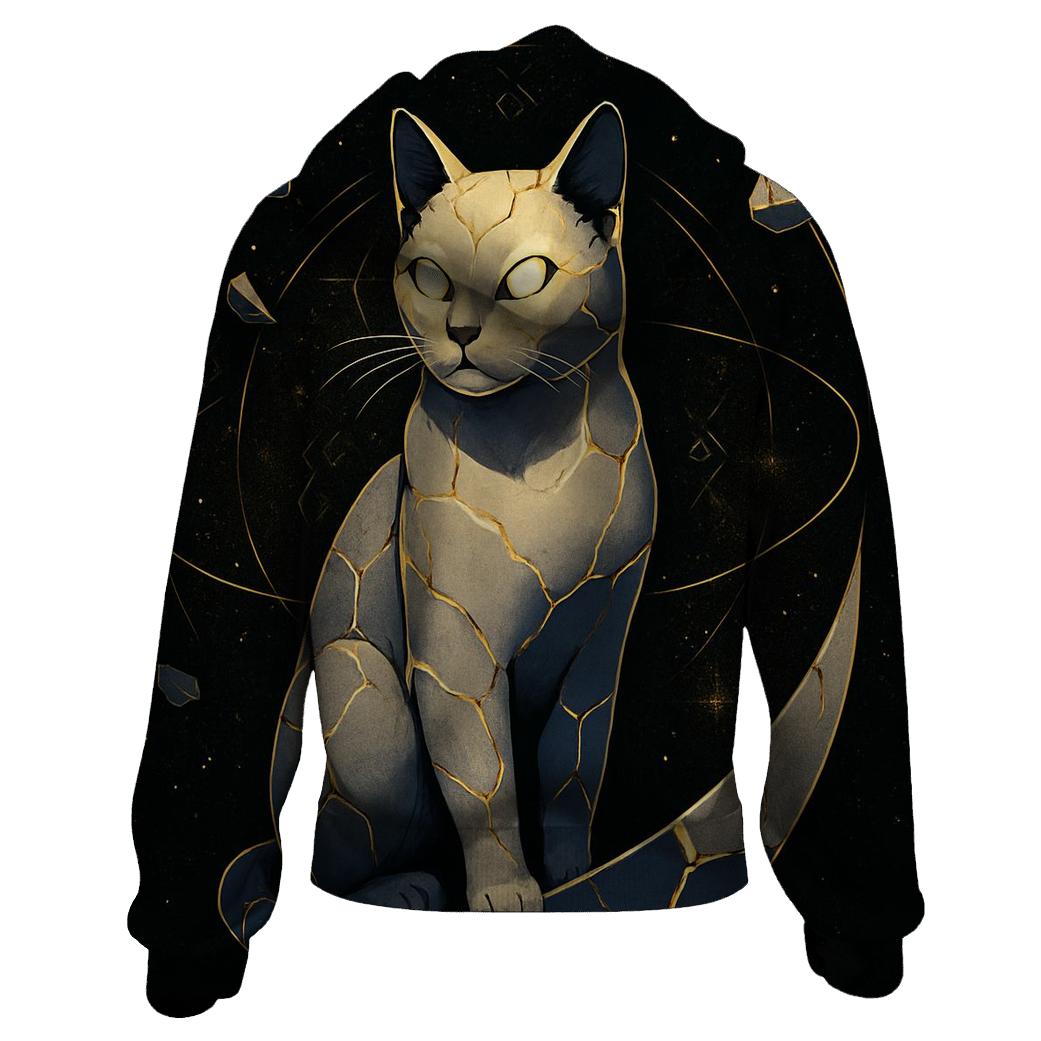 Kintsugi Moon Guardian Cat embroidered hoodies