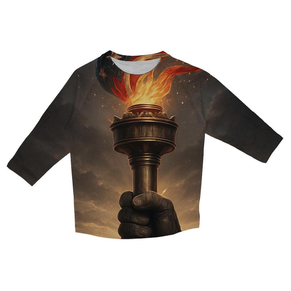 Liberty Torch Over Storm Folded Flag casual three quarter sleeve shirts