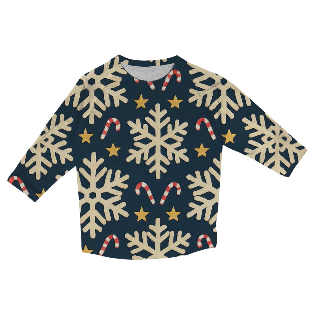 Ivory Snowflake Chevron With Candy Cane Accents On Midnight Navy Background personalized 3/4 sleeve tees