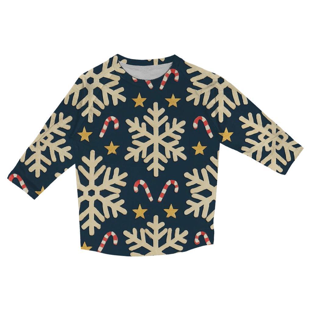 Ivory Snowflake Chevron With Candy Cane Accents On Midnight Navy Background personalized 3/4 sleeve tees