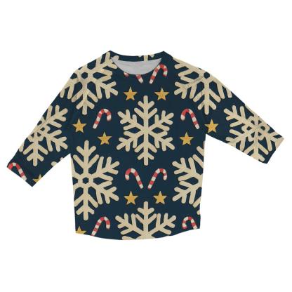 Ivory Snowflake Chevron With Candy Cane Accents On Midnight Navy Background personalized 3/4 sleeve tees