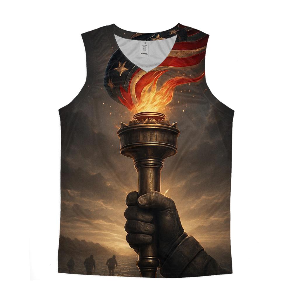 Liberty Torch Over Storm Folded Flag sports performance tank tops