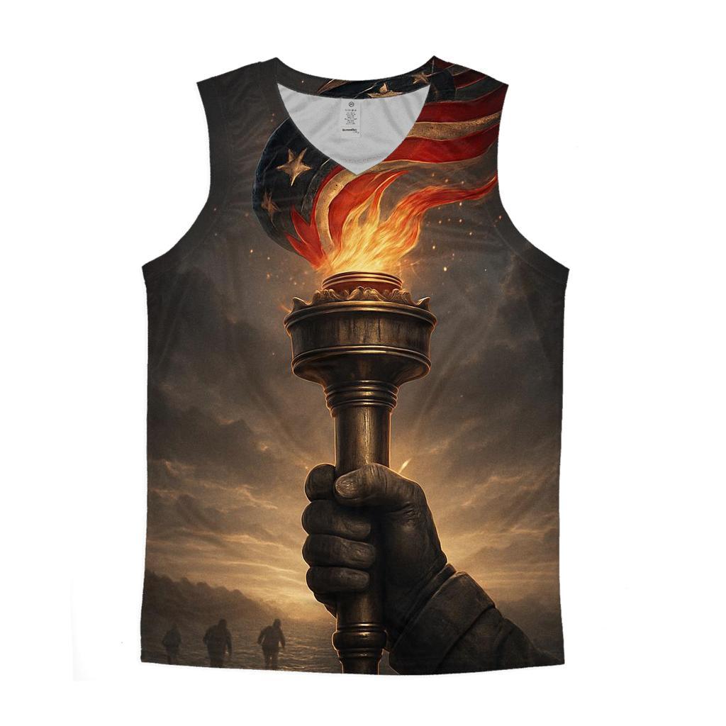 Liberty Torch Over Storm Folded Flag sports performance tank tops