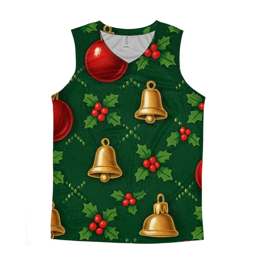 Crimson Bauble Lattice On Pine Green Background graphic print tank tops