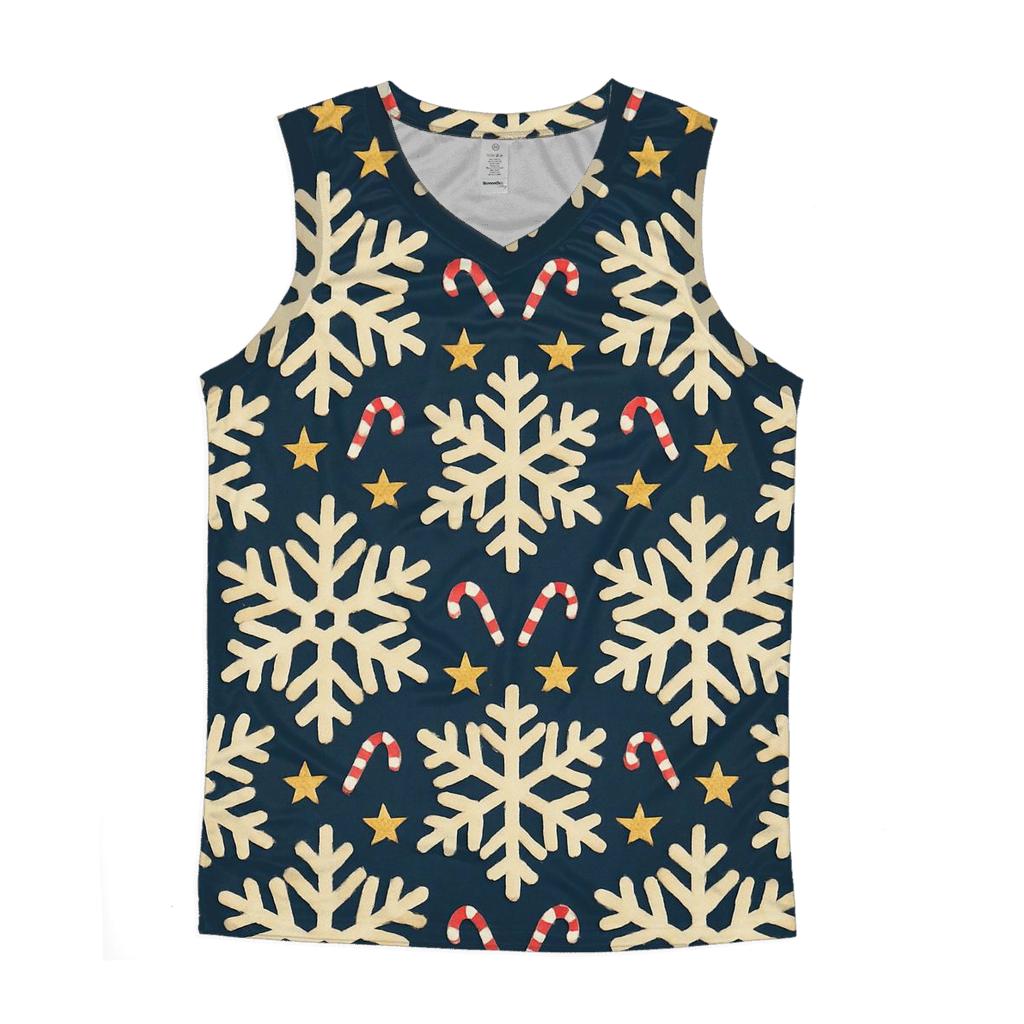 Ivory Snowflake Chevron With Candy Cane Accents On Midnight Navy Background sports performance tank tops