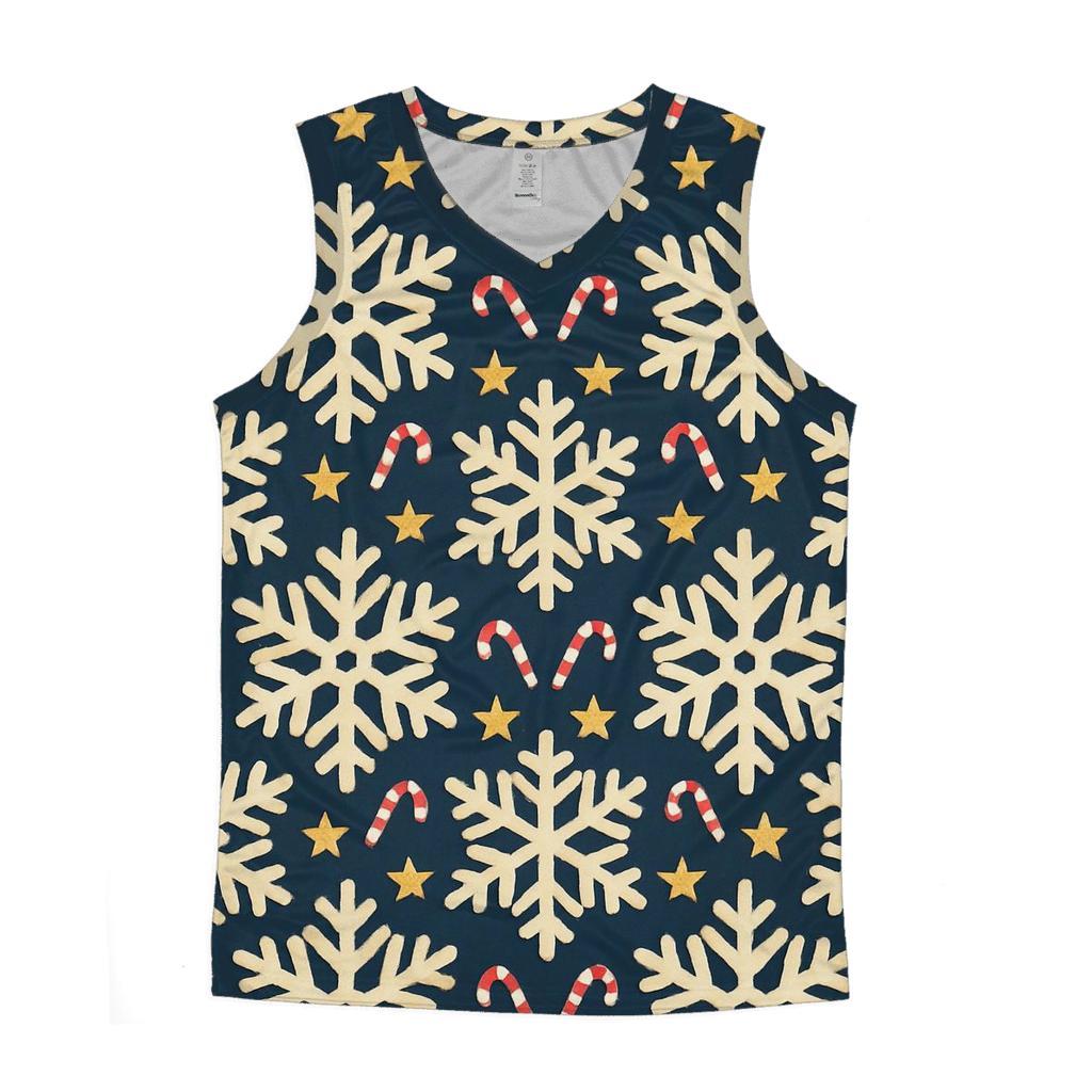 Ivory Snowflake Chevron With Candy Cane Accents On Midnight Navy Background sports performance tank tops
