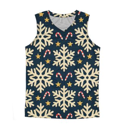 Ivory Snowflake Chevron With Candy Cane Accents On Midnight Navy Background sports performance tank tops