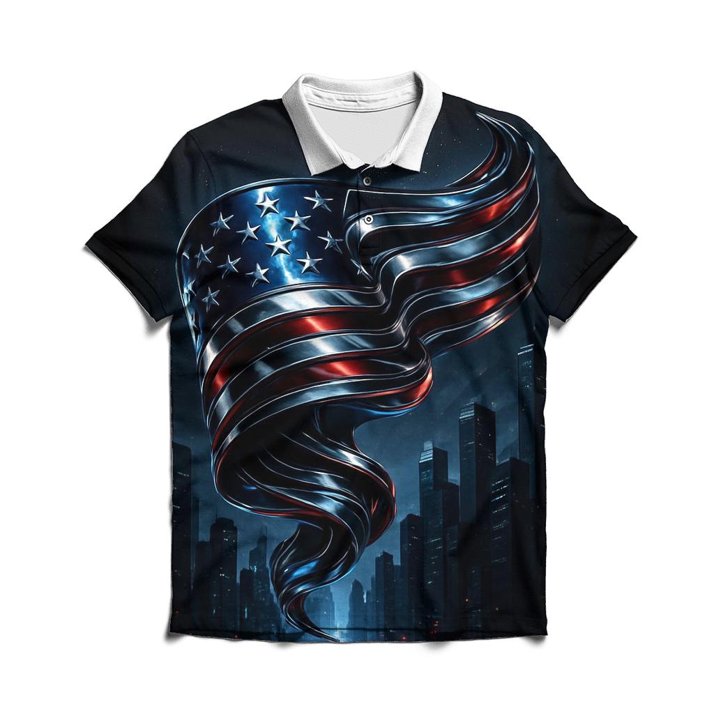 Midnight Chrome Banner Over The Skyline personalized polo shirts