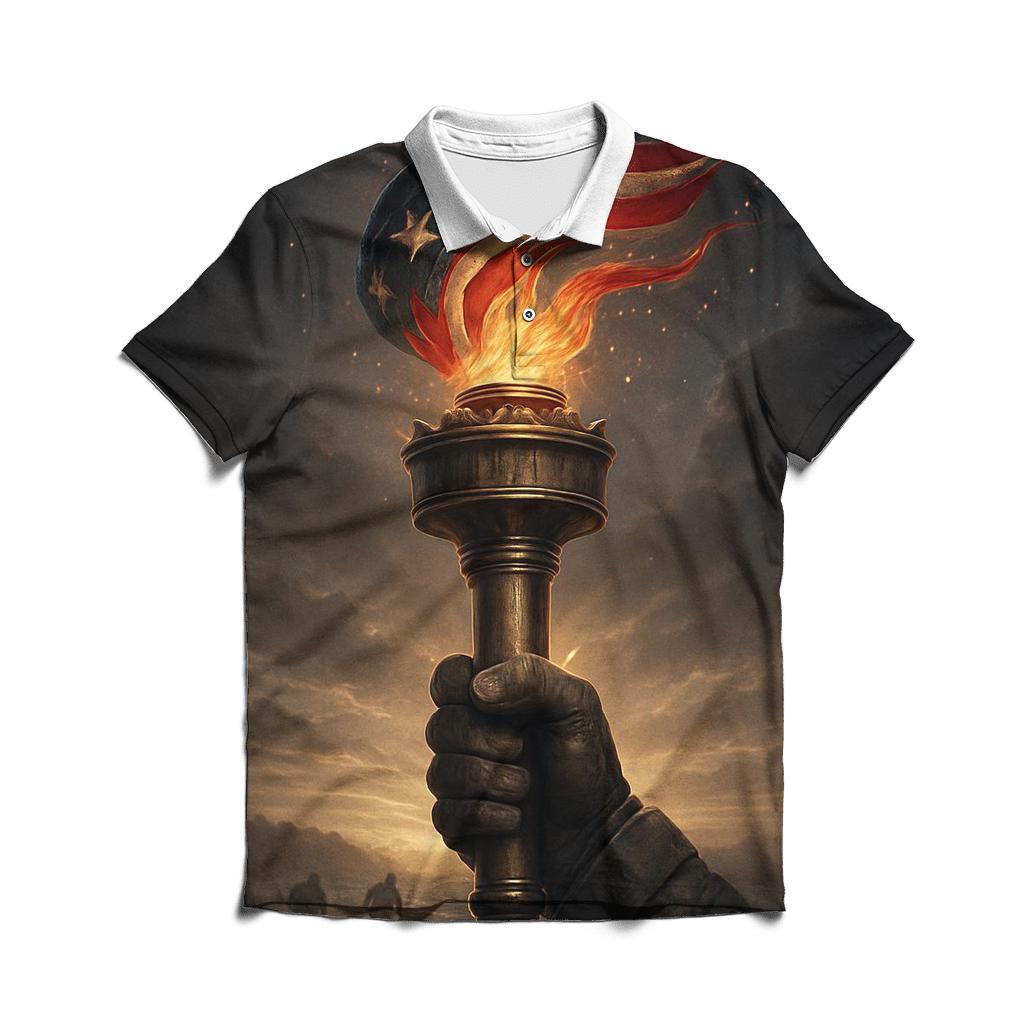 Liberty Torch Over Storm Folded Flag custom polo shirts