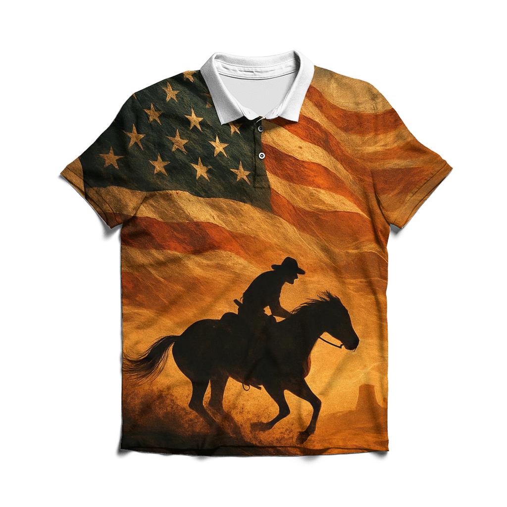Desert Thunder Flag Over A Lone Rider stylish collar polo tees