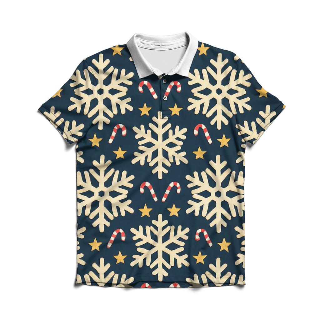 Ivory Snowflake Chevron With Candy Cane Accents On Midnight Navy Background designer slim fit polos