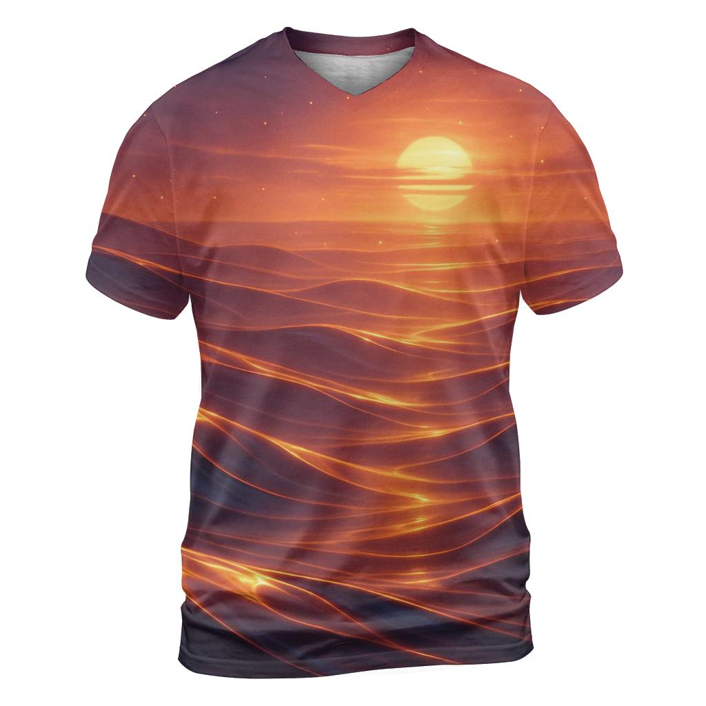 Saffron Dusk Over Glasswater Dunes artistic all-over print tops