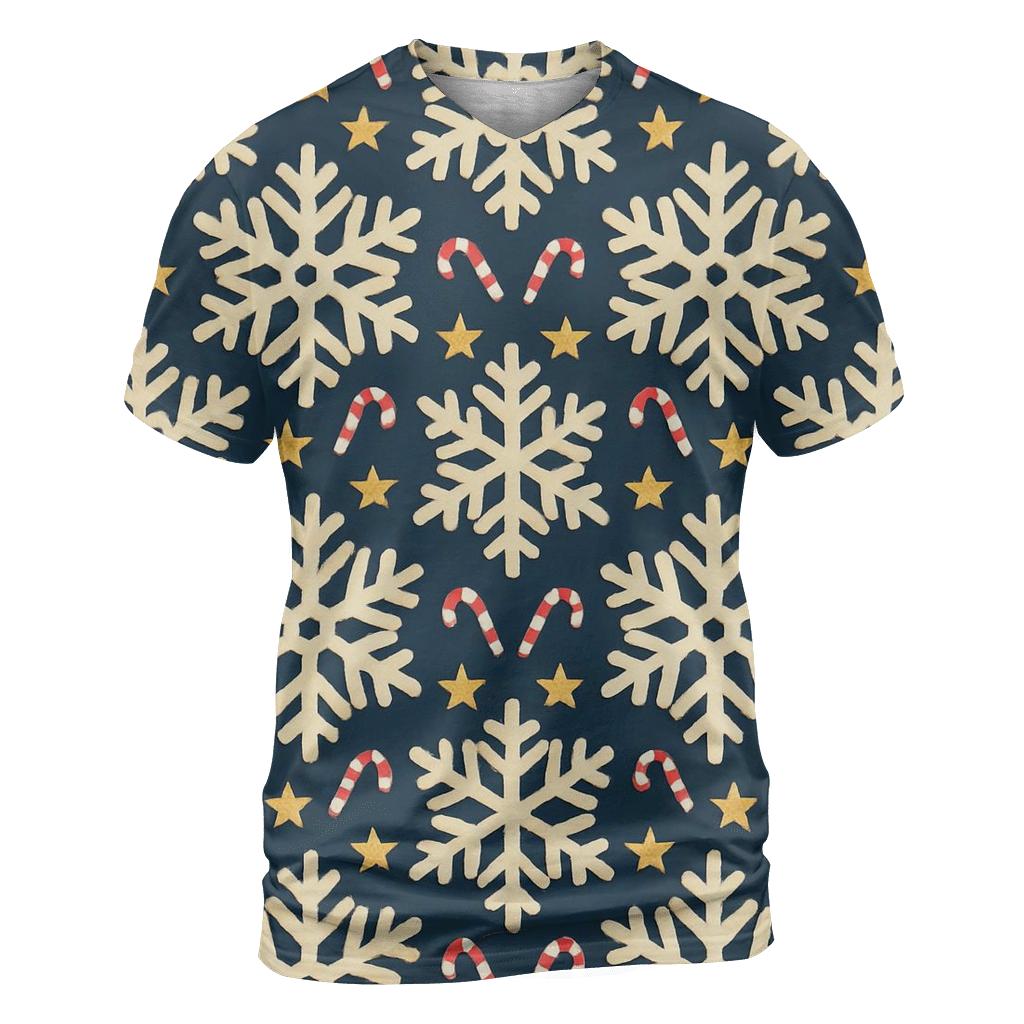 Ivory Snowflake Chevron With Candy Cane Accents On Midnight Navy Background creative print fashion shirts
