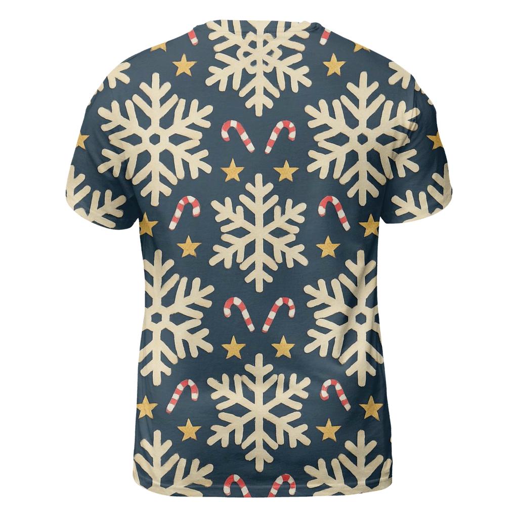 Ivory Snowflake Chevron With Candy Cane Accents On Midnight Navy Background creative print fashion shirts