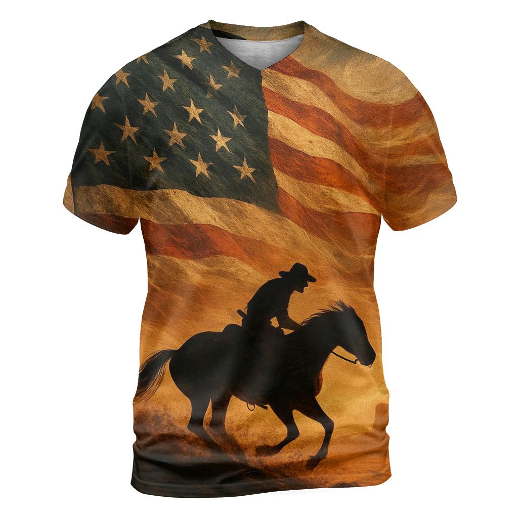 Desert Thunder Flag Over A Lone Rider artistic all-over print tops