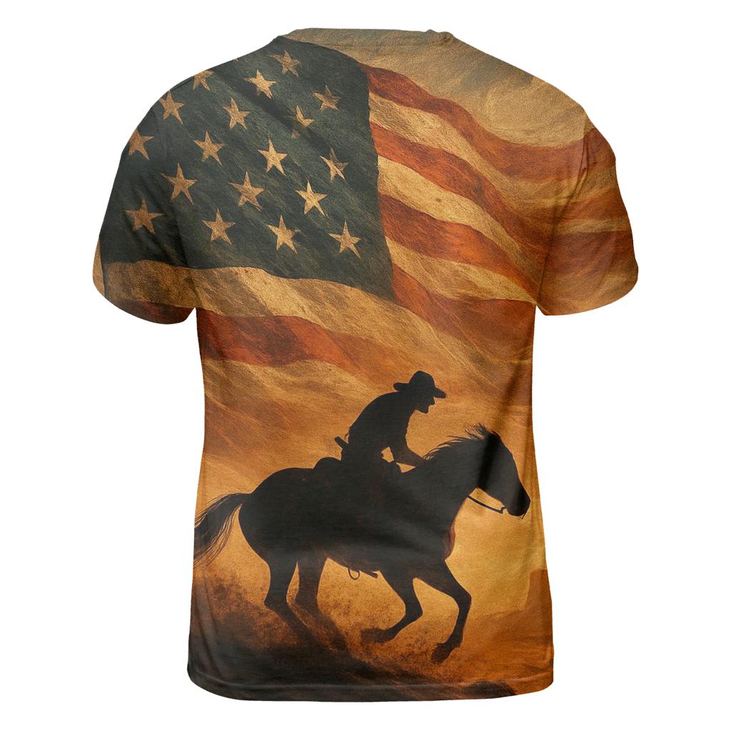 Desert Thunder Flag Over A Lone Rider artistic all-over print tops