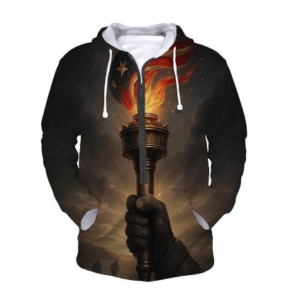 Liberty Torch Over Storm Folded Flag zip-up hoodies