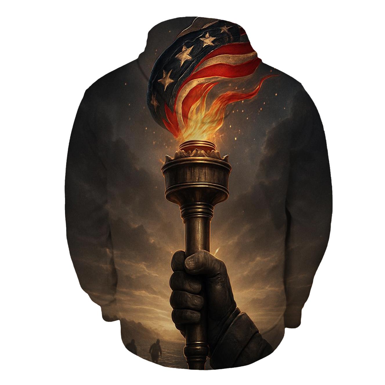 Liberty Torch Over Storm Folded Flag zip-up hoodies
