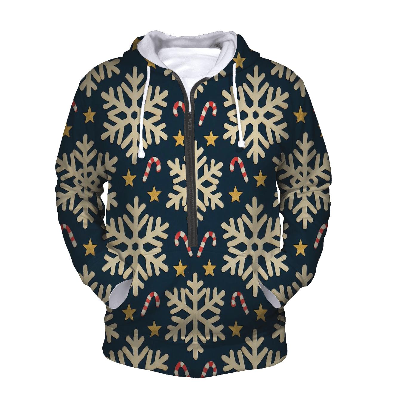 Ivory Snowflake Chevron With Candy Cane Accents On Midnight Navy Background lightweight hoodies
