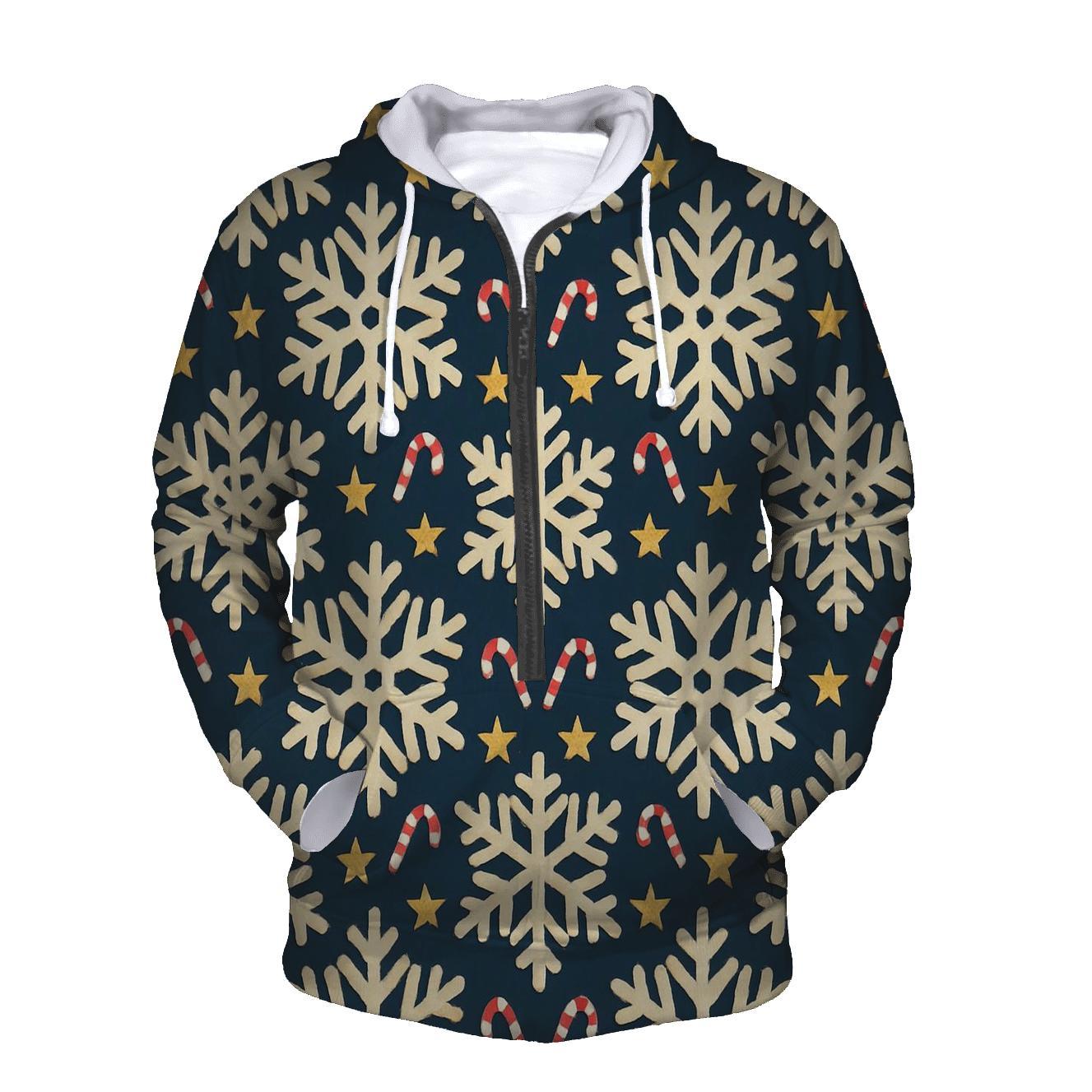 Ivory Snowflake Chevron With Candy Cane Accents On Midnight Navy Background lightweight hoodies