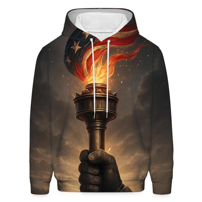 Liberty Torch Over Storm Folded Flag printed hoodies