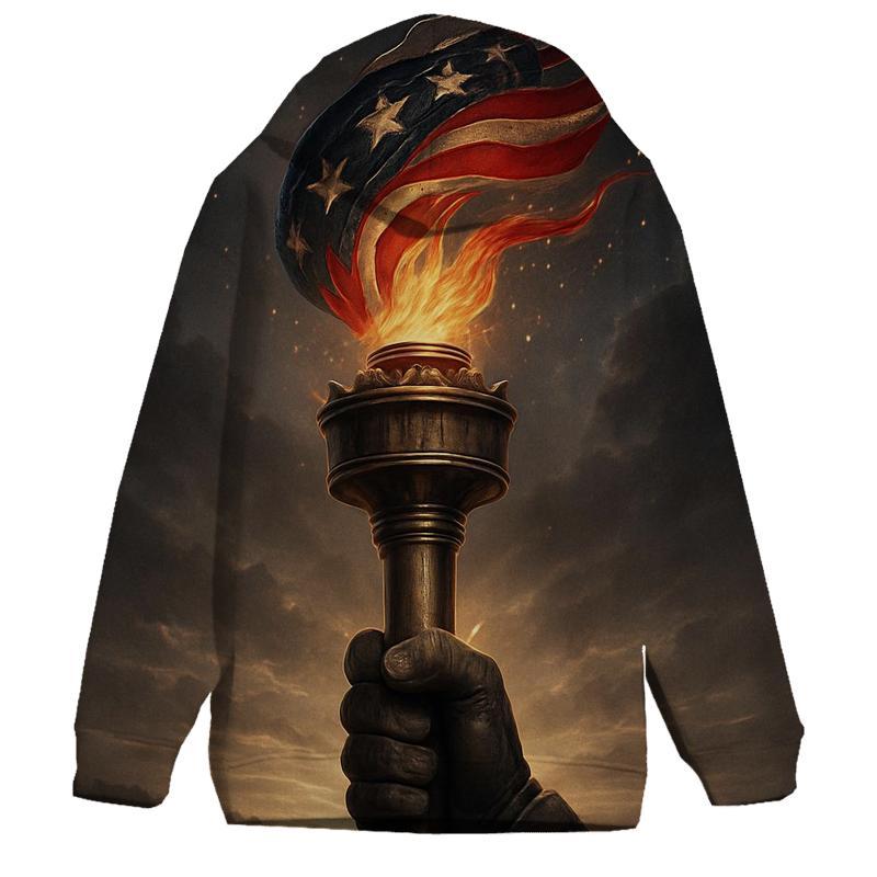 Liberty Torch Over Storm Folded Flag printed hoodies