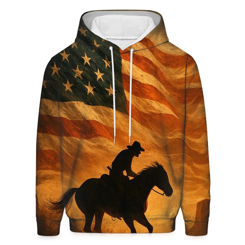 Desert Thunder Flag Over A Lone Rider premium hoodies