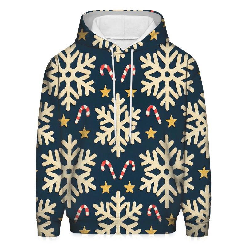 Ivory Snowflake Chevron With Candy Cane Accents On Midnight Navy Background lightweight hoodies