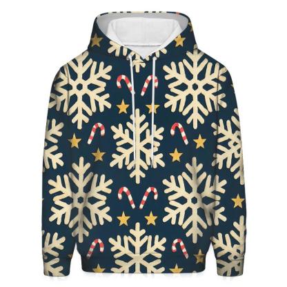 Ivory Snowflake Chevron With Candy Cane Accents On Midnight Navy Background lightweight hoodies