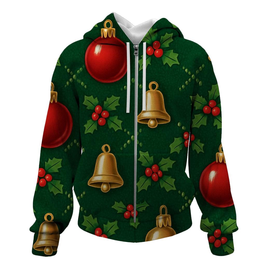 Crimson Bauble Lattice On Pine Green Background embroidered hoodies