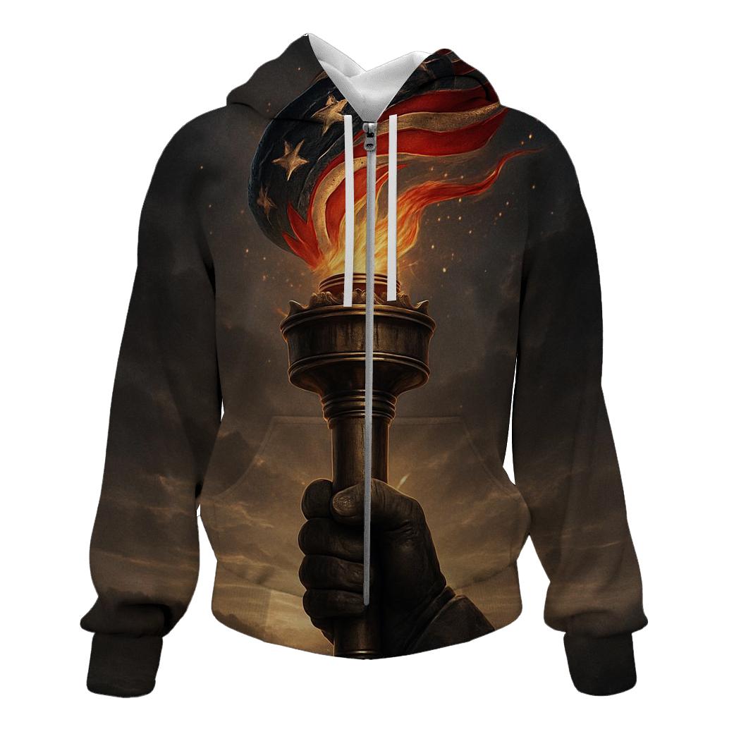 Liberty Torch Over Storm Folded Flag premium hoodies
