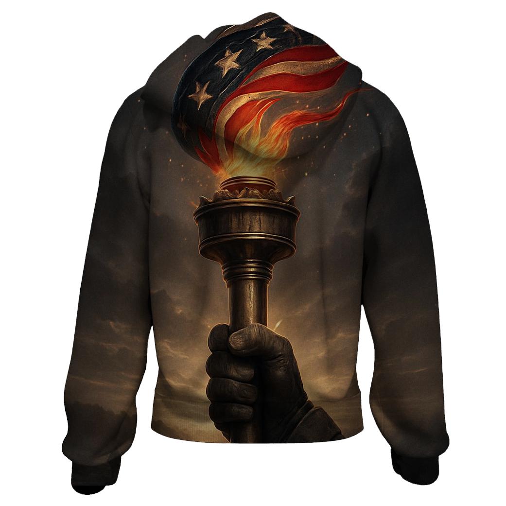 Liberty Torch Over Storm Folded Flag premium hoodies
