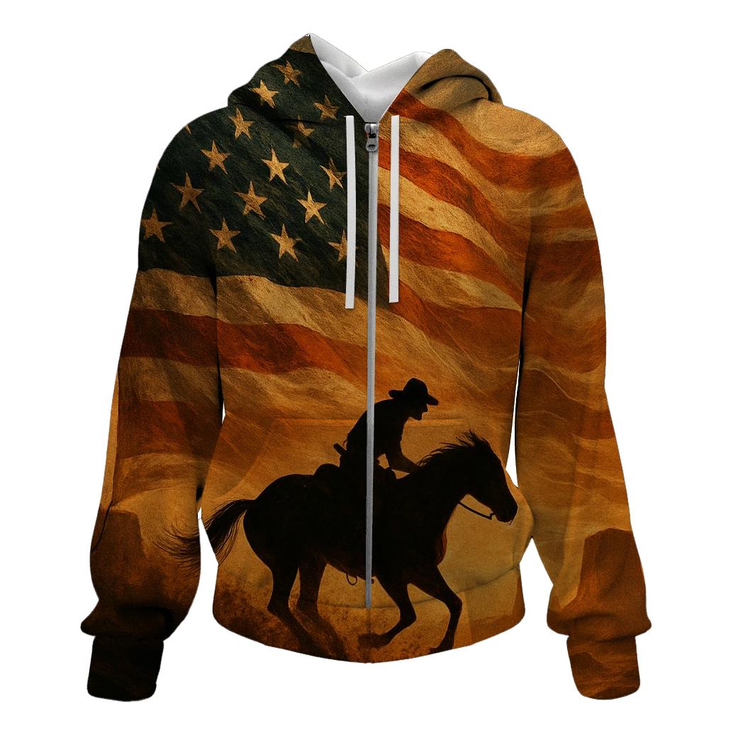 Desert Thunder Flag Over A Lone Rider heavyweight hoodies