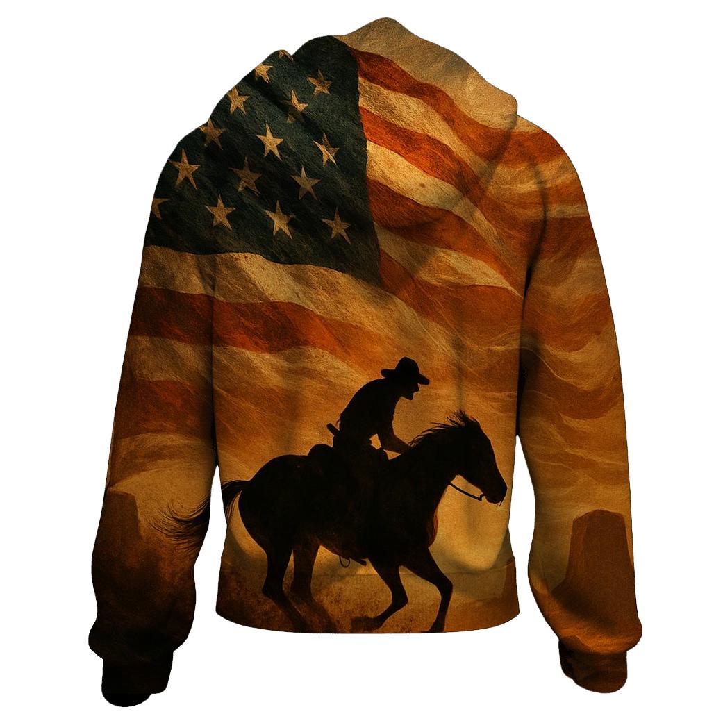 Desert Thunder Flag Over A Lone Rider heavyweight hoodies