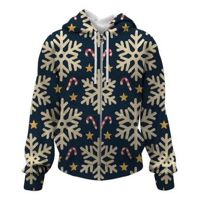 Ivory Snowflake Chevron With Candy Cane Accents On Midnight Navy Background embroidered hoodies