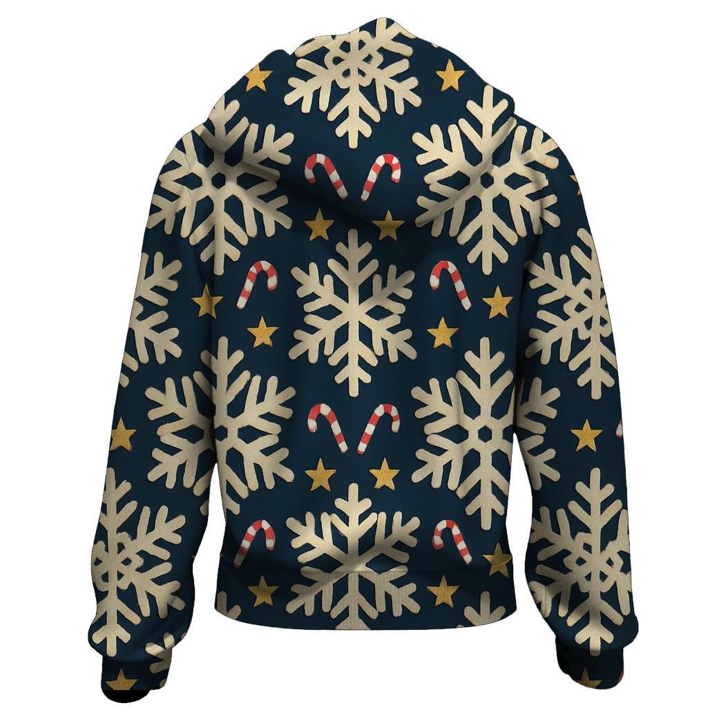 Ivory Snowflake Chevron With Candy Cane Accents On Midnight Navy Background embroidered hoodies