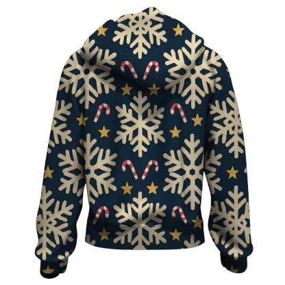 Ivory Snowflake Chevron With Candy Cane Accents On Midnight Navy Background embroidered hoodies