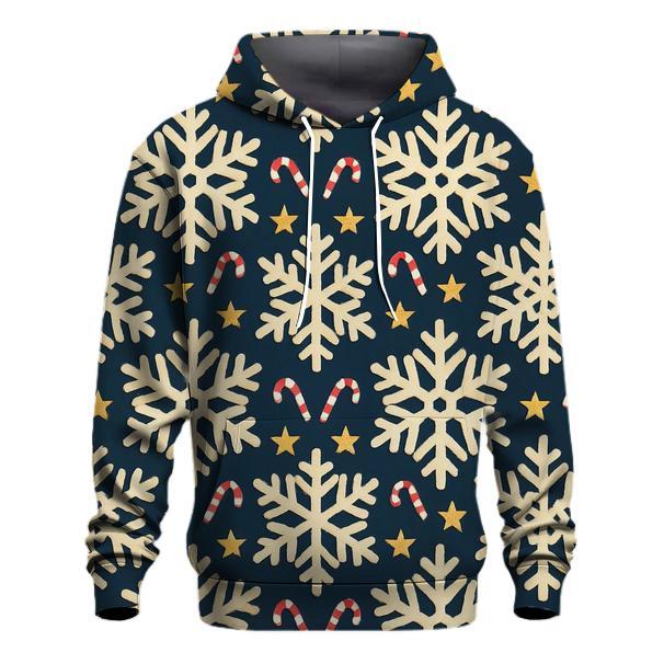 Ivory Snowflake Chevron With Candy Cane Accents On Midnight Navy Background heavyweight hoodies