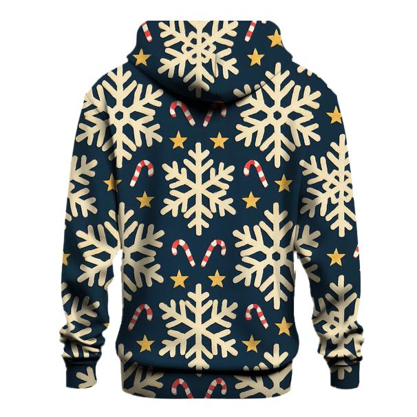Ivory Snowflake Chevron With Candy Cane Accents On Midnight Navy Background heavyweight hoodies