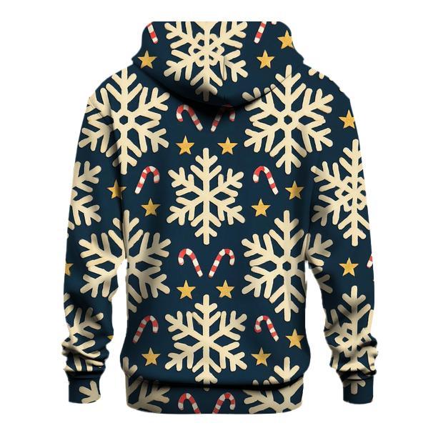 Ivory Snowflake Chevron With Candy Cane Accents On Midnight Navy Background heavyweight hoodies