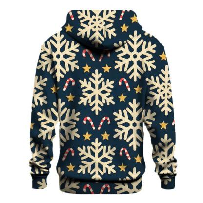 Ivory Snowflake Chevron With Candy Cane Accents On Midnight Navy Background heavyweight hoodies