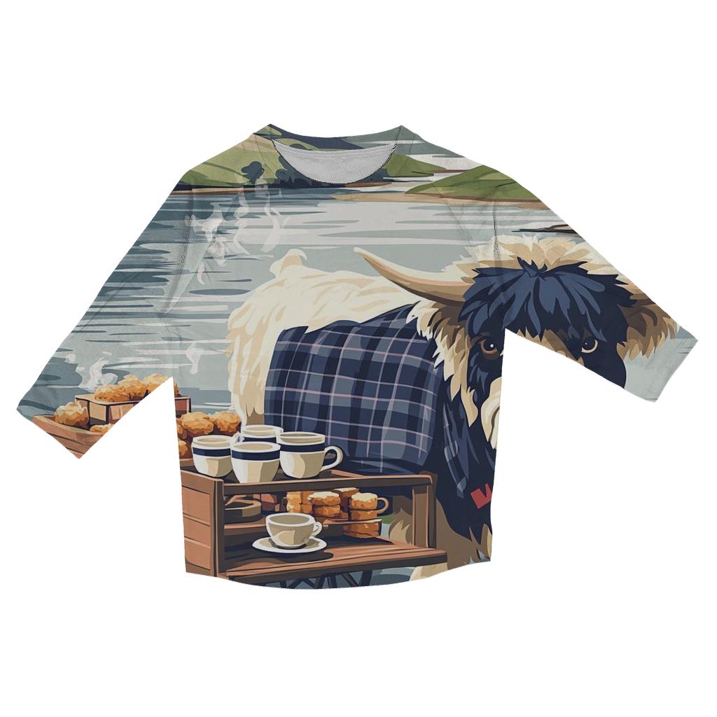 Tea Cart By The Loch With Highland Cow cotton quarter sleeve shirts