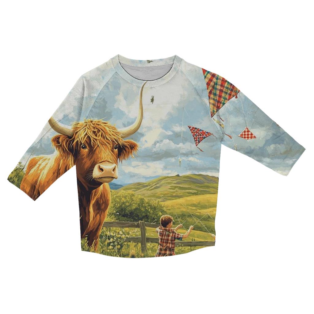 Tartan Kite Workshop Highland Cow fashion 3/4 sleeve shirts